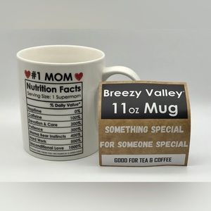 #1 Mom Mug Nutrition Facts Breezy Valley Coffee Ceramic Cup Special Gift - New